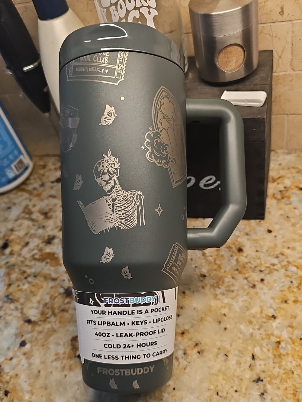 40oz Matte Green Travel Tumbler with Handle